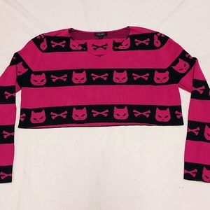 Pink and black cat crop top sweater